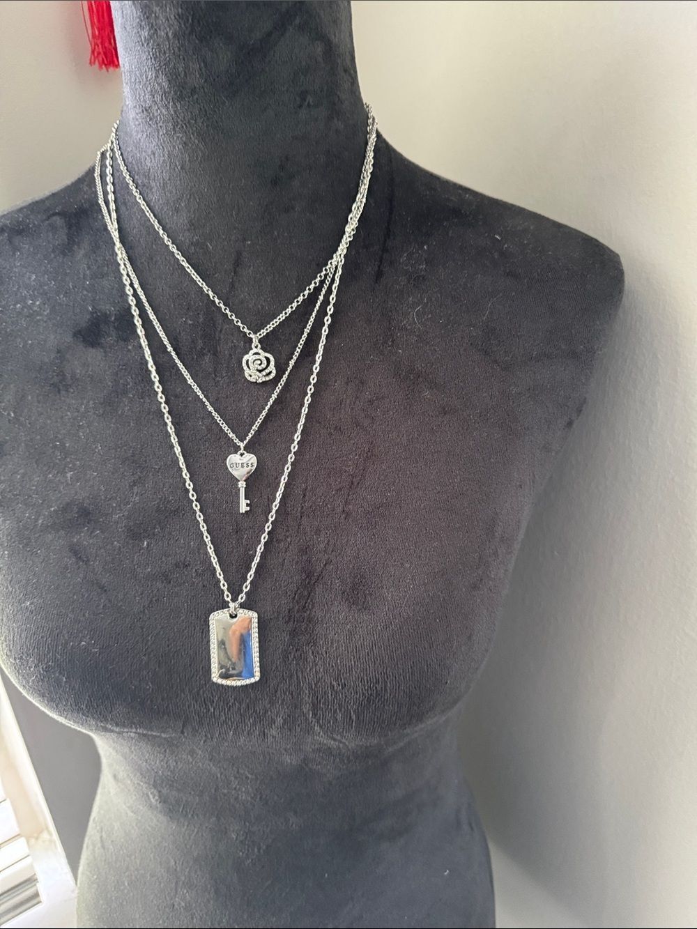 Guess Layered Silver Pendant Necklace Set - Silver